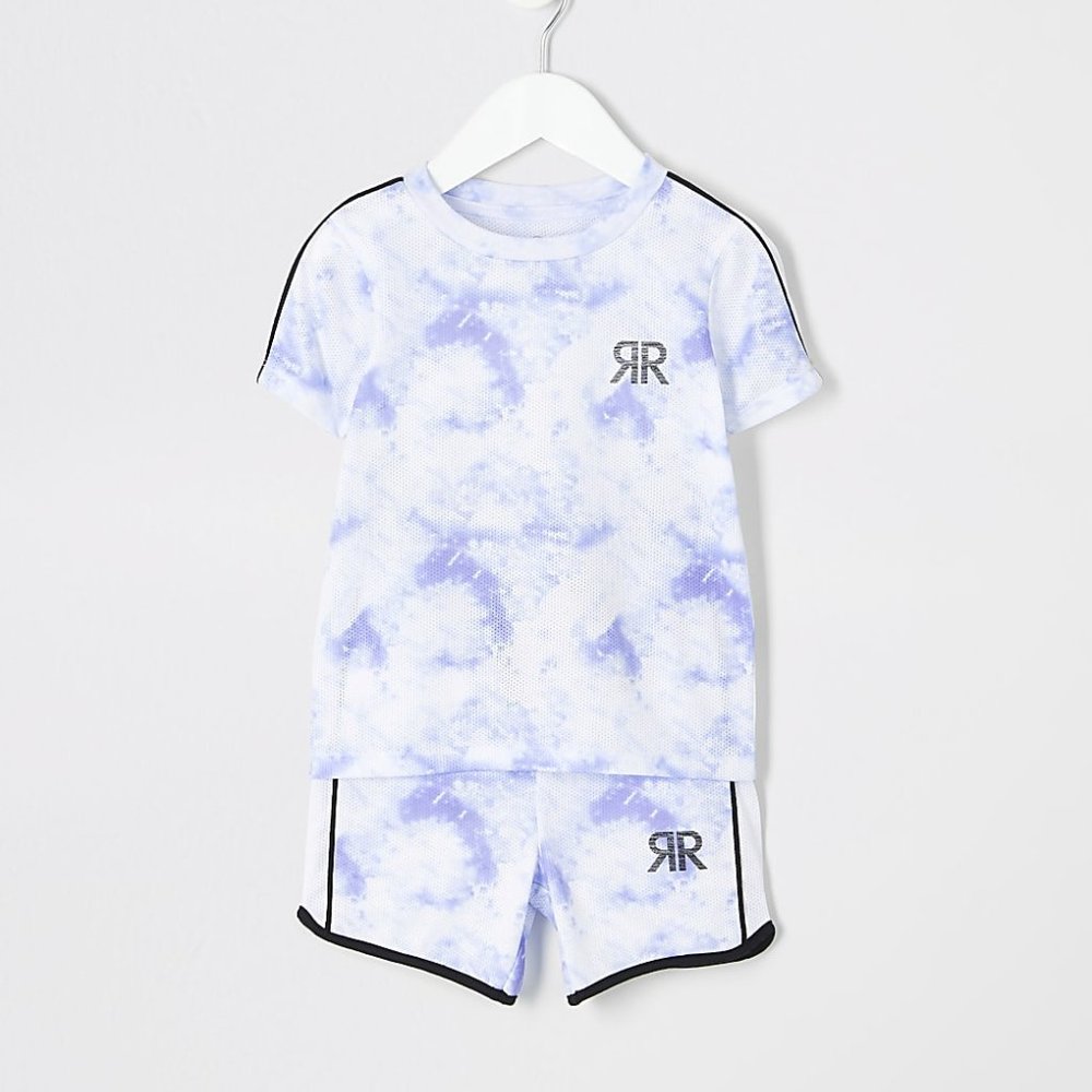 River Island Boys Blue Cloud Print Mesh Shorts